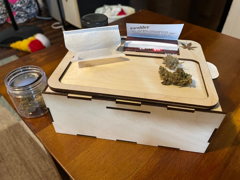 Stash Box w/ Built-In Rolling Tray-Top Reads I've got 99 Problems & 420 Solutions 200mmx150mmx75mm approx. 8x6x3 image 5