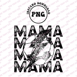 Digital Png File Soccer Mama Stacked Distressed Lightning Bolt Printable Waterslide Iron On T-Shirt Sublimation Design INSTANT DOWNLOAD