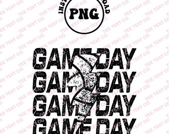 Game Day Volleyball Png, Volleyball Png  Digital File Stacked, Distressed Lightning, Bolt Printable Waterslide Iron On T-Shirt Sublimation