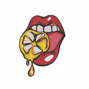 Lips Machine Embroidery Design. 3 Sizes. Sexy Lips with Juicy Orange Embroidery Design. Instant Download. Digital Download.