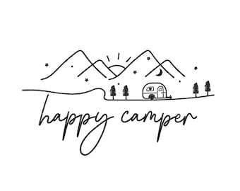 Design de bordado à máquina "Happy Camper". 5 tamanhos. Design de bordado "Aventura". Design de bordado "Férias". Design de bordado "Camping".