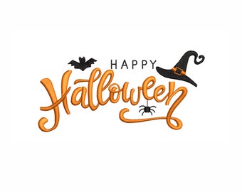 Design de bordado à máquina de Halloween feliz. 4 tamanhos. Desenho de bordado de Halloween
