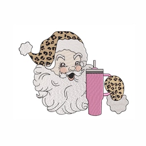 Santa Machine Embroidery Design. 5 Sizes. Christmas Vibes Embroidery Design. Leopard Santa Hat Embroidery Design.