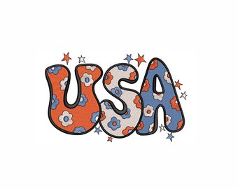 USA Machine Embroidery Design. 5 Sizes. 4th of July Embroidery Design. Retro USA Embroidery Design.