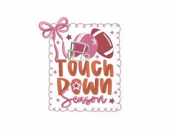 Touchdown Season Embroidery Design 6 Sizes. Cute Football with Bow, Helmet & Stars Embroidery Design. Game Day Machine Embroidery File.