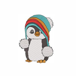 Pinguïn machineborduurontwerp. 4 maten. Winter dieren borduurwerk ontwerpen. Borduurwerk met kerstvibes. Gezellig borduurwerk in winterstijl.