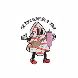 Christmas Tree Cake Machine Embroidery Design. 4 Sizes. Out Here Lookin Like a Snack Embroidery. Boojee Embroidery. Christmas Embroidery.