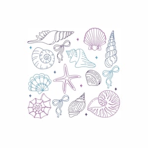 Coquette Seashell Machine Embroidery Design. 7 Sizes. Retro Summer Embroidery Design. Summer Vibes Embroidery Design. Girls Trip Embroidery.