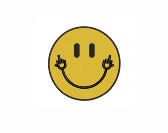 Smile Machine Embroidery Design. 4 Sizes. Digital Download. Instant Download. Smile Face with Middle Fingers Up Embroidery Design
