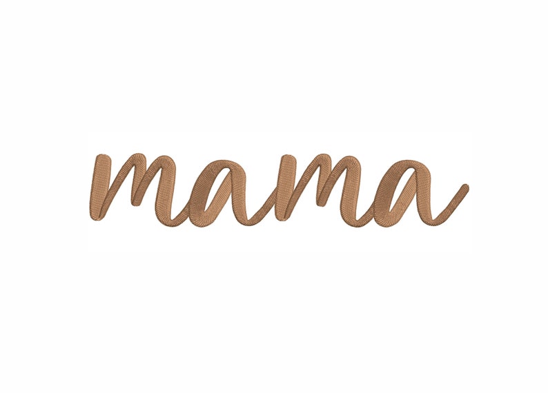 K&ouml;nnte beinhalten: Das Wort "mama" in brauner Kursivschrift auf wei&szlig;em Hintergrund.