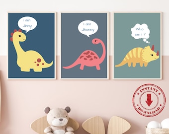 Set Of 3 Dinosaur Prints, Cute Dinosaur Posters, Dinosaur Wall Decor, Baby Room Decor, INSTANT DOWNLOAD, Digital Prints, Kid's Room Decor