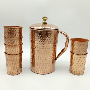 100% Pure Copper Jug with 6 Glass Copper Tumbler Glass Set Ayurveda Yoga Health Benefits Handmade Jug For Drinking Water image 6