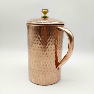 100% Pure Copper Jug with 6 Glass Copper Tumbler Glass Set Ayurveda Yoga Health Benefits Handmade Jug For Drinking Water image 5