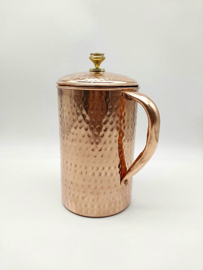 100% Pure Copper Jug with 6 Glass Copper Tumbler Glass Set Ayurveda Yoga Health Benefits Handmade Jug For Drinking Water image 5