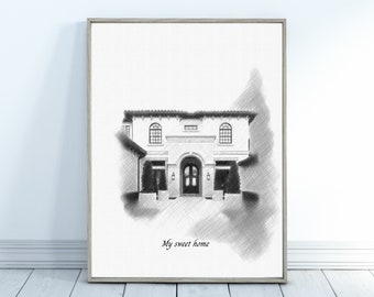 Custom Pencil House Sketch, Wedding Venue Sketch, Custom Home Portrait From, Valentines Gift, Drawing From Photo, House Sketch From Photo