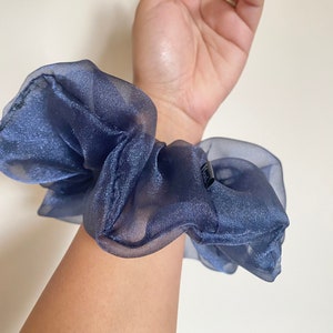 Organza Jumbo Scrunchie Blue XXL Hair Tie Large Size Scrunchies Organza Fabric Handmade in UK