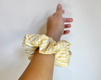 Yellow Summer Scrunchie Stripes Cotton Poplin Scrunchies Petite Hair Tie Gift Ideas for Her Hair Accessory Handmade Gift Women Hair Bun