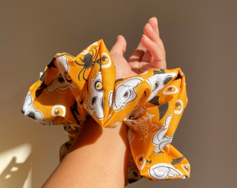 Giant Oversized Halloween Scrunchies Big Orange Skeleton Hair Scrunchie Spooky Spider Scary Hair Bun Creepy Handmade Ponytail Holder Gift