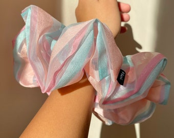 Rainbow Large Organza Scrunchies Colorful Jumbo Hair Bun Big Ponytail Holder Gift for Her Scrunchy