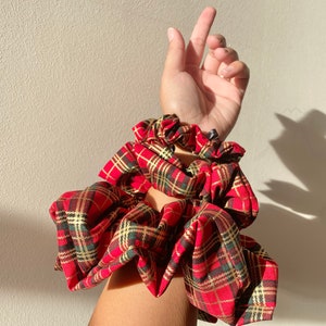 Rot Kariert Riesen Scrunchie Tartan Weihnachten Große Haar Scrunchies Festliches XXL Haar Dutt Geschenk für Sie Accessoires