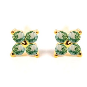 14K Solid Gold flower Stud Earring Celestial Helix Conch Cartilage Moss Agate Earring Tagus Flat Back Stud Threadless Back Stud Piercing