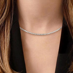 14k Gold Diamond Tennis Necklace, 3 mm Lab-Grown Diamond Tennis Necklace, Dainty Choker Necklace, Bridesmaid Gift, Anniversary Gift for Her