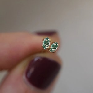 14K Gold Marquise Moss Agate Earring Tiny Marquise Cartilage Earring Helix Stud Threadless Push Pin Stud Tragus Stud Flat Back Earring