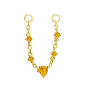 14K Solid Gold Dangle yellow Citrine Chain Attachment Gemstone Helix Chain Connector Gold Chain Piercing Dangle Gemstone Charm EarringJacket