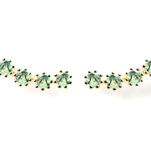 14K Solid Gold round Shape Moss Agate Cartilage Earring  moss agate Climbers Earring Helix Chain Stud Conch Tragus Earring Flat Back Earring