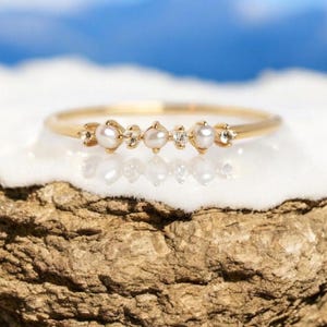 Natural Pearl Ring Dainty Pearl Ring 14k Solid Yellow Gold Pearl Ring Simple Ring June Birthstone Minimalist Ring Sterling Silver Pearl Ring