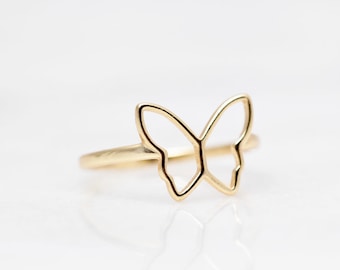 14k gold Open butterfly Ring 925 sterling Silver dainty butterfly Ring,butterfly Shaped Ring, butterfly Ring,Valentine&#39;s Day butterfly ring