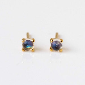 14k Solid Gold Moonstone Studs-Tiny/Mini Moonstone Gold Stud Earrings-Dainty/Minimalist Moonstone Stud Earrings-Christmas Gift -Gift For Her