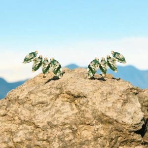 14K Gold Moss Agate Climber Earring Threadless Push Pin Stud Dainty Lotus Shape Earring Cartilage Helix Conch Earring Flat Back earring