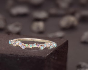 Opal Eternity Ring, Dainty Opal Ring, Gold Opal Ring, Silver Opal Ring, Minimalist Ring, Opal Stacking Ring, Gift for Her, White Opal Ring