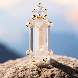 14k Solid Gold Moissanite single Baguette Stud Earrings Cartilage Stud Tiny Conch Earring Helix Stud Bar-type Stud, Threadless Push Pin 20G