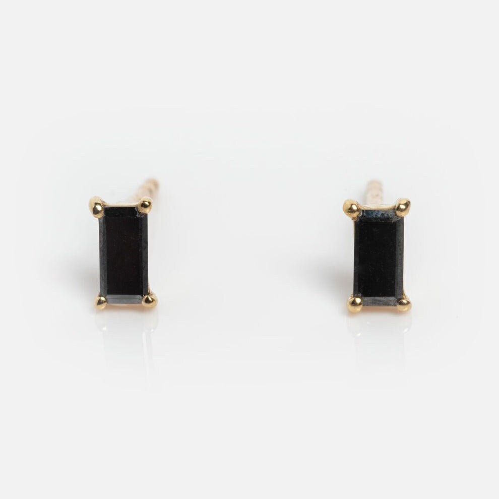 thumbnail image 2 of 14K Solid Gold Black Onyx Ball Stud Earrings - Round Lab-Created, Push Back 2 of 5