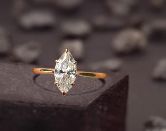 Knife Edge Marquise Cut Solitaire Moissanite Engagement Ring / 1.00 - 1.50 - 2.00 CT Brilliant Moissanite Solo Ring in 14K Gold