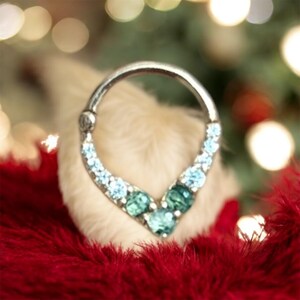 14K Gold Teardrop Moss Agate Septum Ring Hinged Segment Rook Ring Daith Hoop Cartilage Earring Hoop Helix Huggie Piercing Jewelry 16g