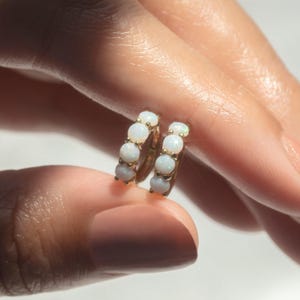 Minimalist Opal Huggie Hoop Earring , White Opal Earrings, Sterling Silver Opal Huggie Hoop Earrings, Dainty Hoop Earrings, Christmas Gifts