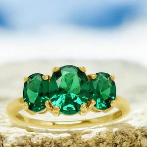 Anel de goma de esmeralda verde jumbo 14k, anel de noivado feito à mão, verde escuro natural, anel de presente vintage, presente exclusivo