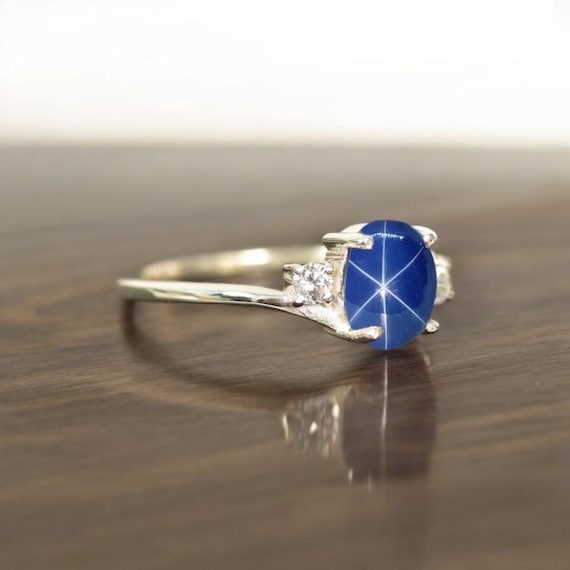 Blue Star Sapphire Ring, Antique Lindy Star Ring, Vintage Blue