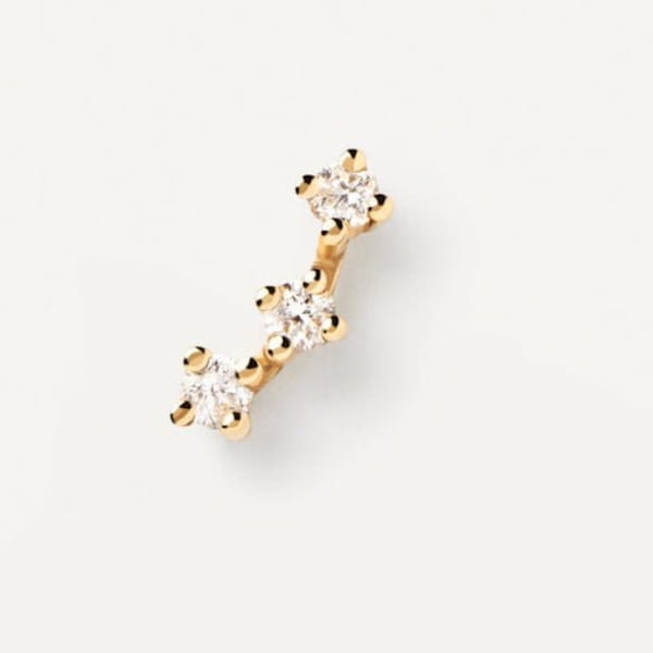 14k Gold Three Stone moissanite Cartilage Piercing Stud Earring Helix Tragus Conch Stud earring Labret dainty earring Flat Back Earring