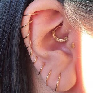 14K Solid Gold Hinged Clicker Diamond Cut Danity Huggie Seamless rings helix orbital Cartilage Earring Conch Faceted Hoop Helix Hoop 16g