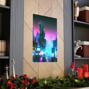 Neon City Premium Matte Poster - Cyberpunk Canvas - Cyberpunk Wall Art - Cyberpunk City - Night City Canvas - Cyber City Poster
