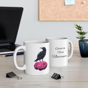 Raven Ceramic Mug, Edgar Allan Poe Inspired Coffee Cup, Nevermore Quote Tea Mug, Goth Home Decor, Halloween Gift, Spooky Kitchenware
