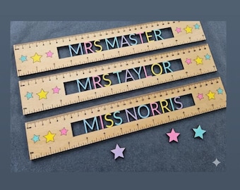 Regla de madera personalizada, regalo para profesores sin plástico con nombre personalizado, regalo ecológico