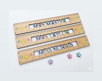 Personalised wood ruler, plastic free teacher gift with custom name, eco friendly gift