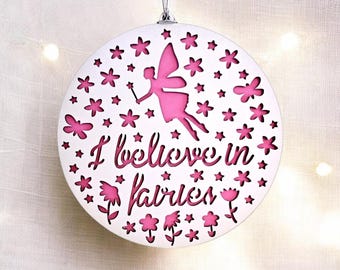 I believe in fairies ornament, 3D wooden magical fairy name sign for girls bedroom