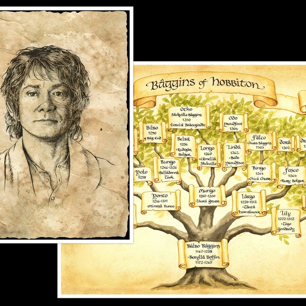 Printable Props from The Hobbit - Sketch of Bilbo, Baggins Family Tree