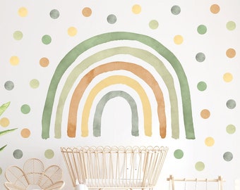 Decalcomania da muro arcobaleno con pois - Verde/Arredamento arcobaleno per la cameretta dei bambini/Adesivo da parete Boho Rainbow / Decalcomania da muro arcobaleno acquerello / Boho dot